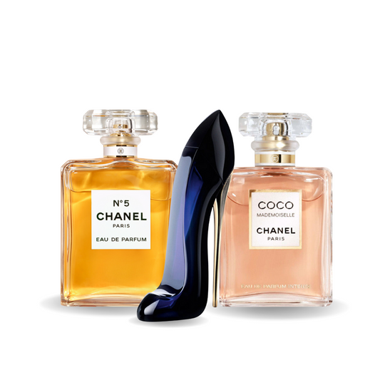 Combo de 3 perfumes: GOOD GIRL, COCO MADEMOISELLE, Chanel Nº5 de 100 ml