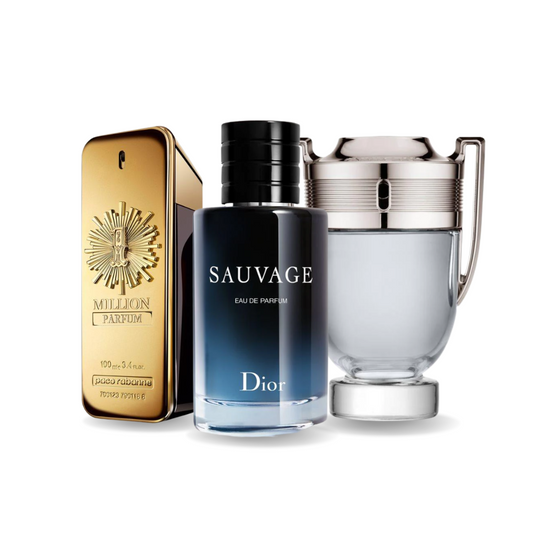 Combo de 3 perfumes: One Million de Paco Rabanne, Sauvage de Dior e Invictus de Paco Rabanne de 100 ml