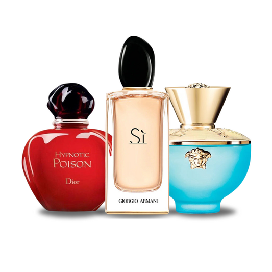 Combo de 3 perfumes: Hypnotic Poison de Dior, Sì de Giorgio Armani y Dylan Turquoise de Versace de 100 ml